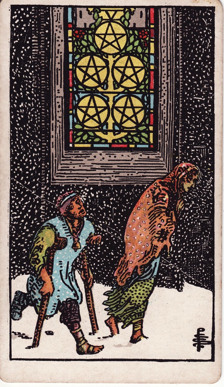 ペンタクルの5（Five of Pentacles）のカード図像