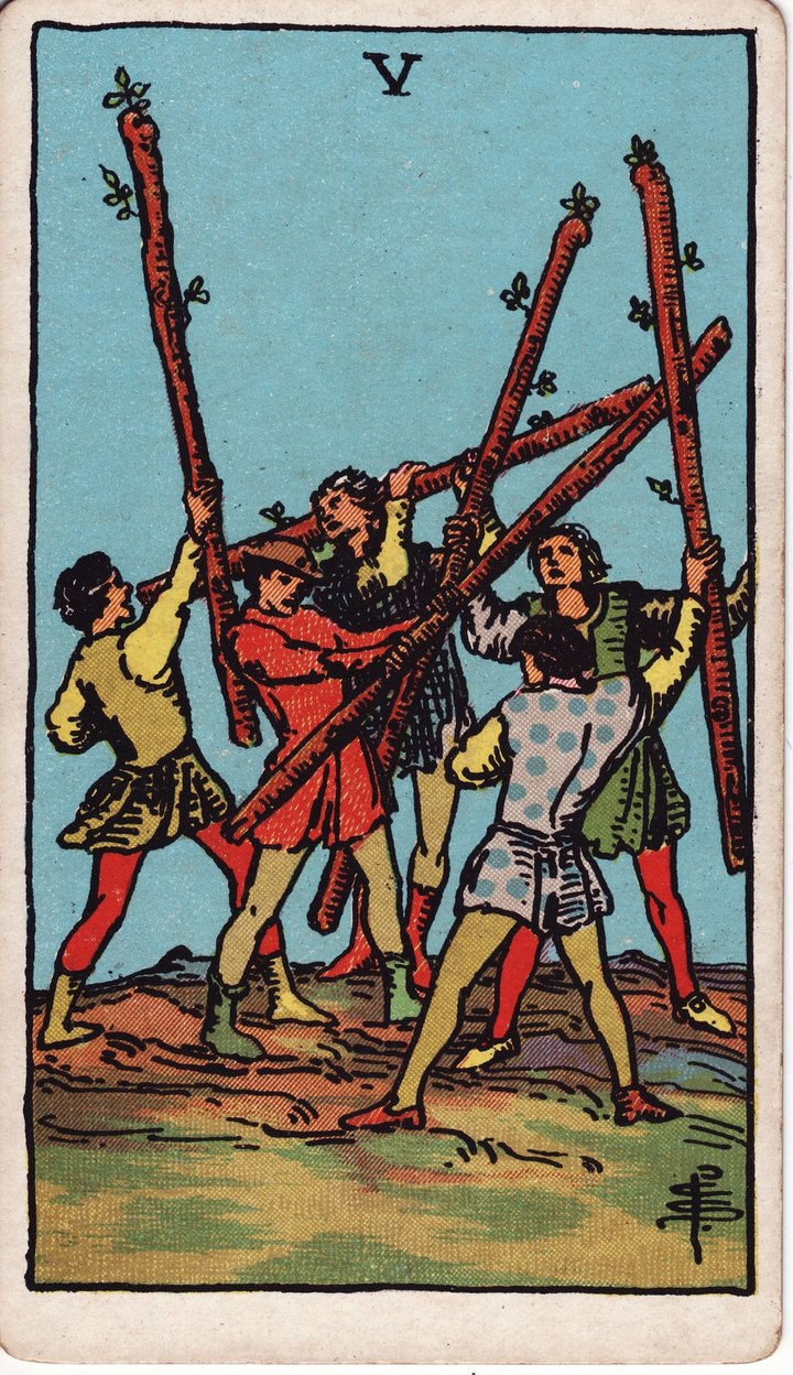 ワンドの5（Five of Wands）のカード図像