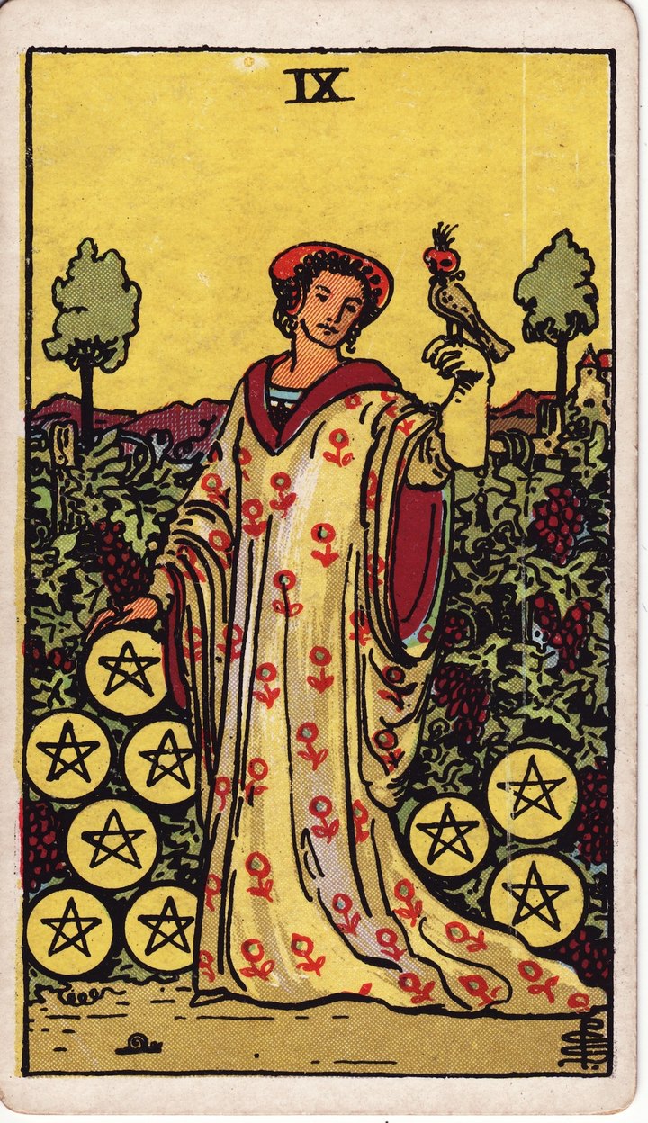 ペンタクルの9（Nine of Pentacles）のカード図像