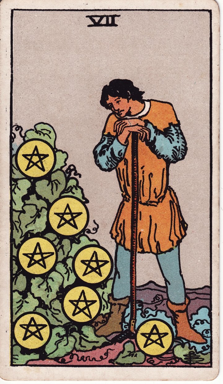 ペンタクルの7（Seven of Pentacles）のカード図像