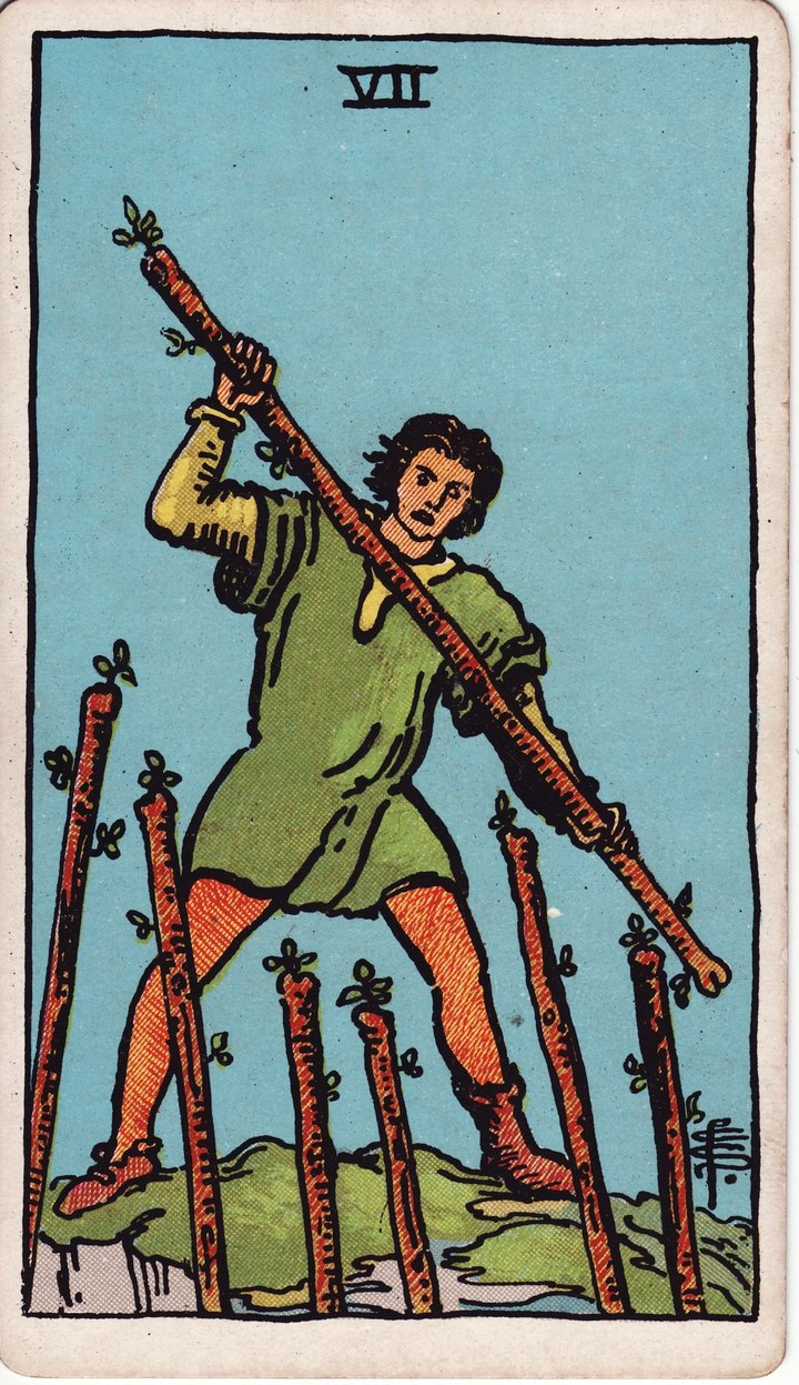 ワンドの7（Seven of Wands）のカード図像