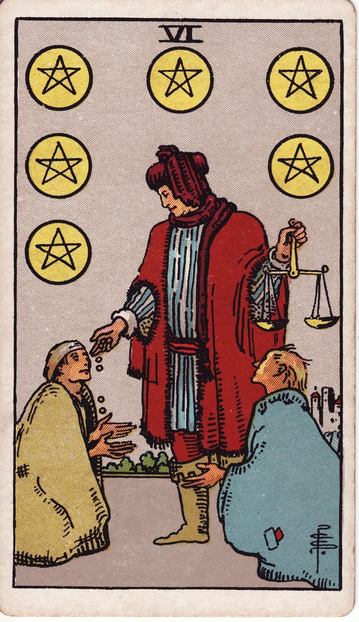ペンタクルの6（Six of Pentacles）のカード図像