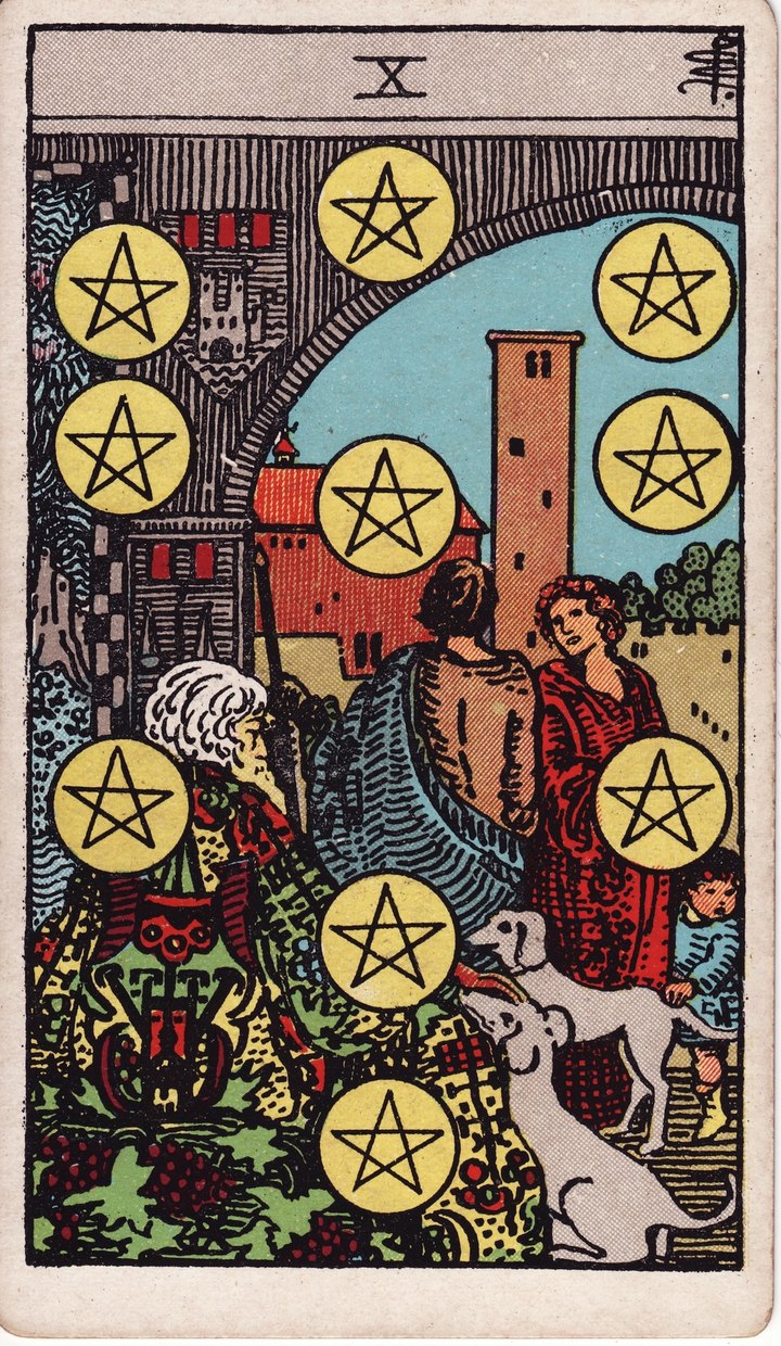 ペンタクルの10（Ten of Pentacles）のカード図像