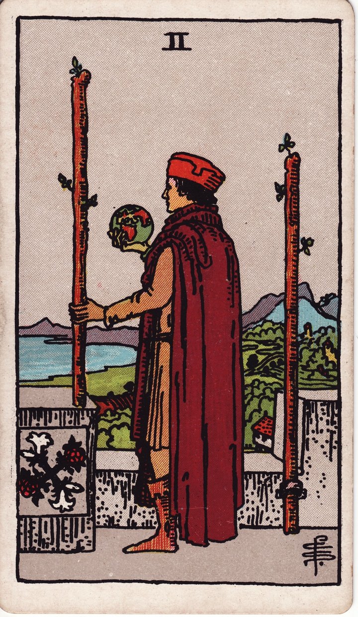 ワンドの2（Two of Wands）のカード図像